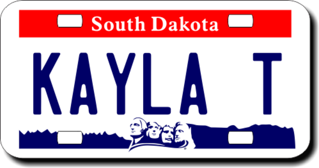 Personalized South Dakota License Plate for Bicycles, Kid's Bikes