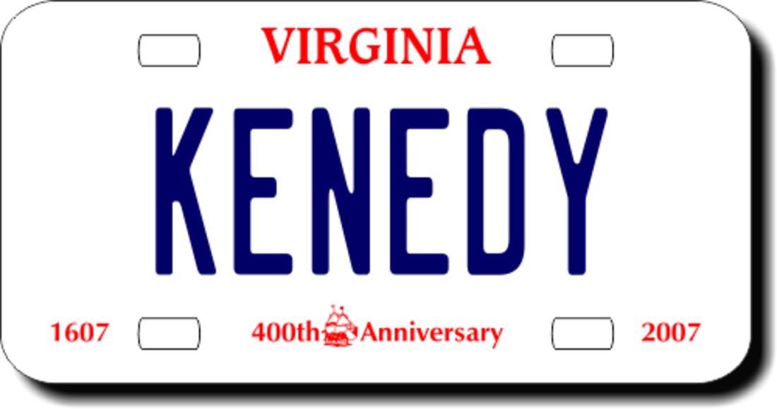 Personalized Virginia License Plate for Bicycles, Kid's Bikes, Carts, Cars or Trucks Teamlogo