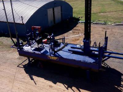 Aerial view of pile driving barge