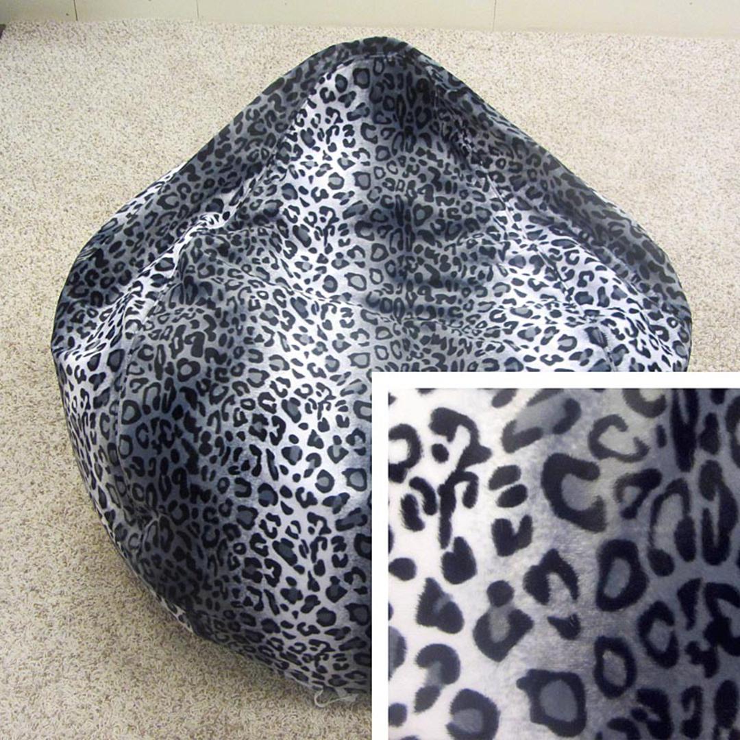 Short Pile Faux Fur Animal Print Bean Bag Chair Snow Leopard