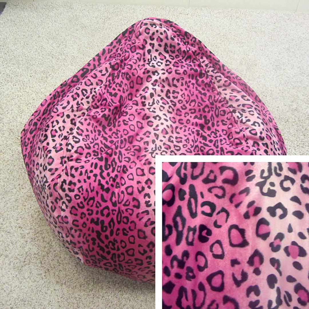 Short Pile Faux Fur Animal Print Bean Bag Chair Pink Leopard