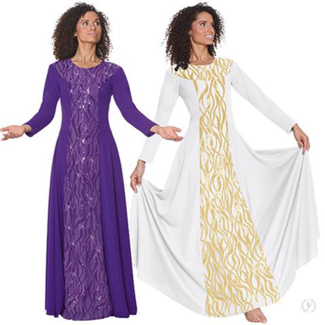 IZKIZF Praise Dance Dress for Women Adults Worship Long Sleeve God Bless Cross Rhinestone Liturgical Lyrical Party Costume 