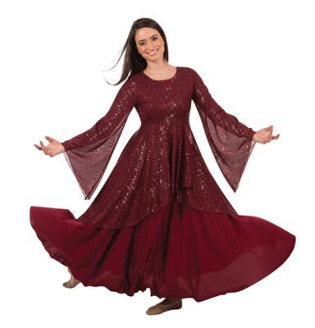 IZKIZF Adults Womens Praise Long Sleeve Dance Robe Liturgical Metallic Bi Color Loose Fit Full Length Worship Dress