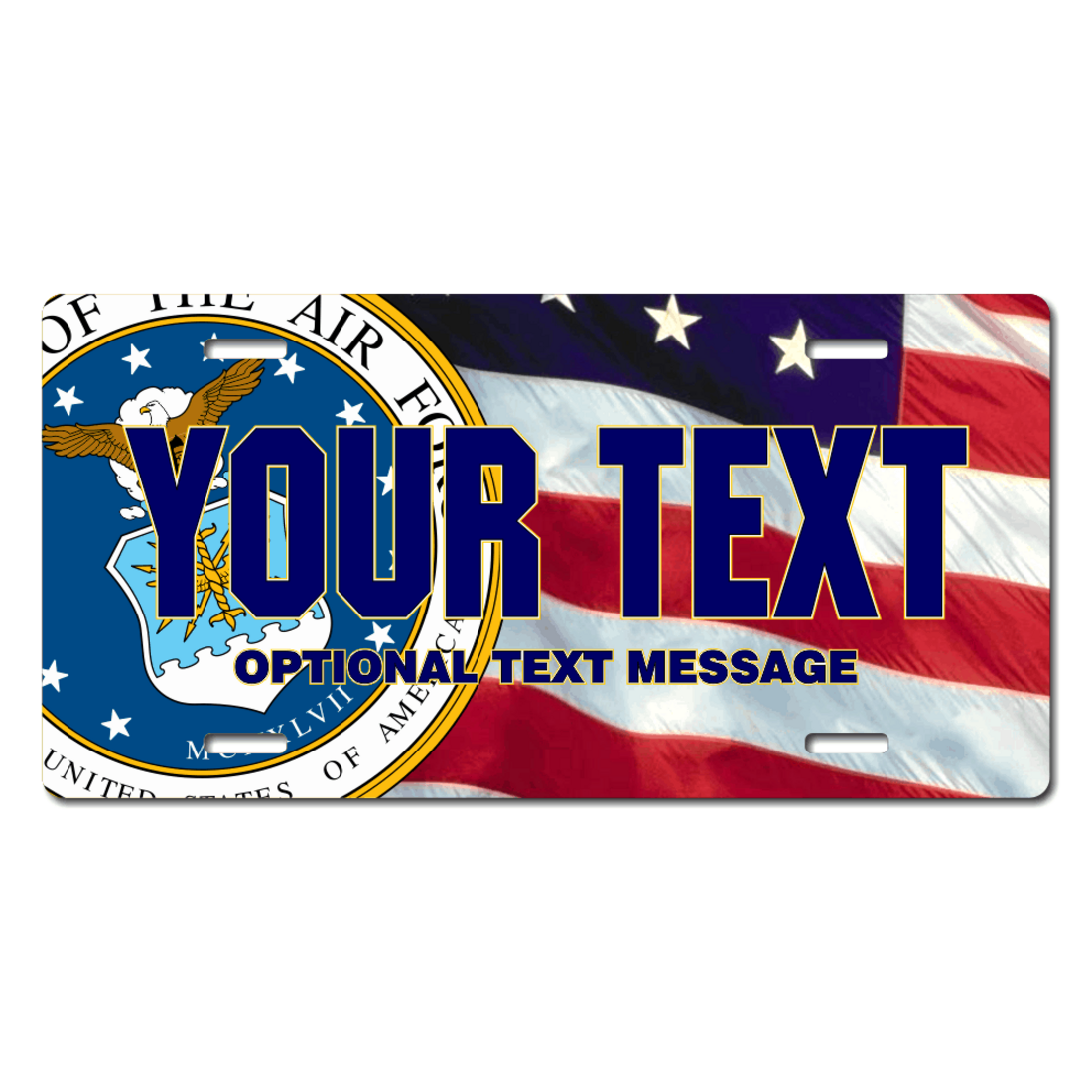 Personalized Air Force Seal American Flag Background License Plate For Bicycles Kid S Bikes Cart Teamlogo Com Custom Imprint And Embroidery