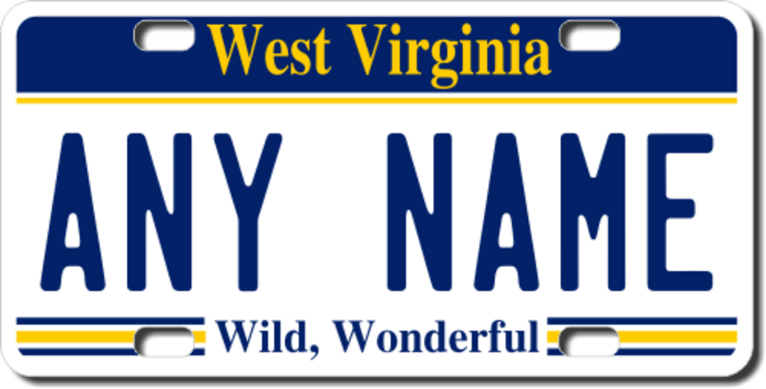 Personalized West Virginia License Plate for Bicycles, Kid's Bikes