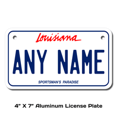 Personalized Louisiana License Plate for Bicycles, Kid's Bikes, Carts, Cars  or Trucks 