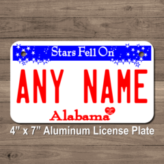 Personalized Alabama License Plate for Bicycles, Kid's Bikes, Carts, Cars or Trucks