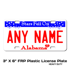 Personalized Alabama 3 X 6 Plastic License Plate 
