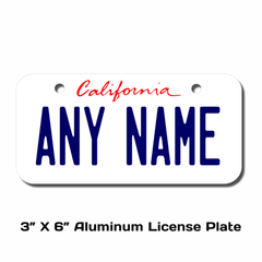 Personalized California 3 X 6 License Plate 