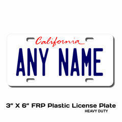 Personalized California 3 X 6 Plastic License Plate 