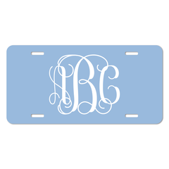 Carolina Blue Personalized Vine Monogram Font License Plate - Sizes for Cars, Trucks, Bikes and mini