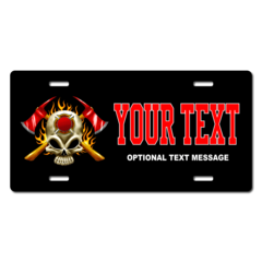 Personalized Skull and Axe Firefighter License Plate for Bicycles, Kid's Bikes, Carts, Cars or Truck