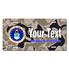 Personalized U.S. Air Force Seal / Brown Camo Background License Plate for Bicycles, Kid's Bikes, Ca