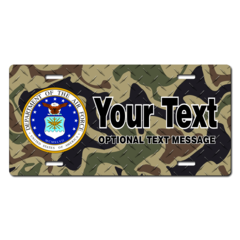 Personalized Air Force Seal w/ Camo Background License Plate for Bicycles, Kid's Bikes, Carts, Cars 
