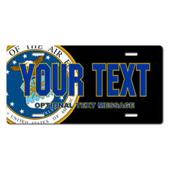 Personalized Air Force Seal / Black Background License Plate for Bicycles, Kid's Bikes, Carts, Cars 