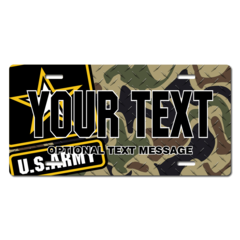 Personalized U.S. Army Star Emblem w/ Camo Background License Plate for Bicycles, Kid's Bikes, Carts