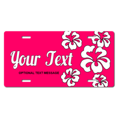 Personalized Pink Background/ White Hawaiian Flowers License Plate for Bicycles, Kid's Bikes, Carts,