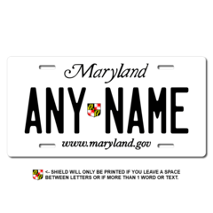 Personalized Maryland License Plate for Bicycles, Kid's Bikes, Carts, Cars or Trucks