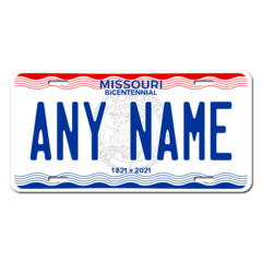 Personalized Missouri License Plate for Bicycles, Kid's Bikes, Carts, Cars or Trucks Version 3