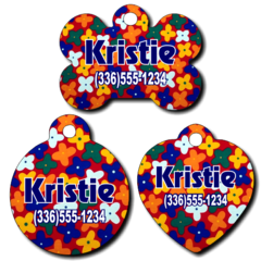 Personalized Colorful Flowers Pet Tag for Dogs and Cats