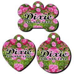 Personalized Pink Flowers Background Pet Tag for Dogs and Cats