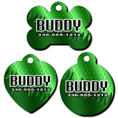 Personalized Green Metal Background Pet Tag for Dogs and Cats