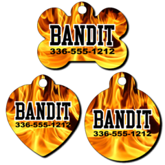 Personalized Fire Background Pet Tag for Dogs and Cats