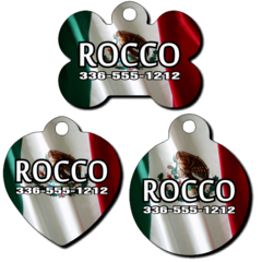 Personalized Mexico Flag Background Pet Tag for Dogs and Cats