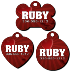 Personalized Red Heart Sunburst Background Pet Tag for Dogs and Cats