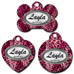 Personalized Pink Cheetah Background Pet Tag for Dogs and Cats