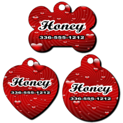 Personalized Red Hearts Background Pet Tag for Dogs and Cats