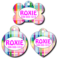 Personalized Plaid Pattern Pet Tag for Dogs and Cats