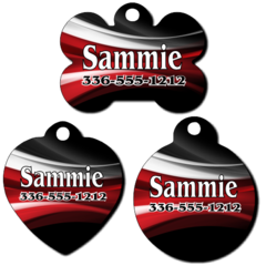 Personalized Red, White and Black Swirl Background Pet Tag for Dogs and Cats