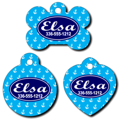 Personalized Blue Anchor Background Pet Tag for Dogs and Cats