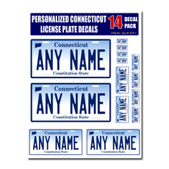 Personalized Connecticut License Plate Decals - Stickers Version 1