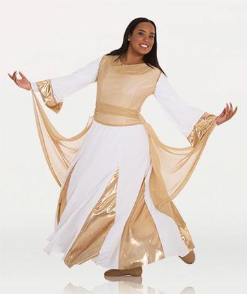 Girls Metallic Jesus Fish Cross Praise Dance Dress Rhinestone Liturgical Lyrical Dancewear Long Sleeve Worship Dresses