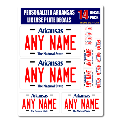 Personalized Arkansas License Plate Decals - Stickers Version 1