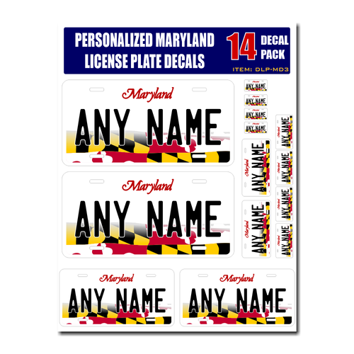 Personalized Maryland License Plate Decals - Stickers Version 3