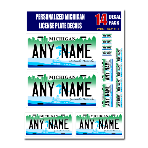 Personalized Michigan License Plate Decals - Stickers Version 2