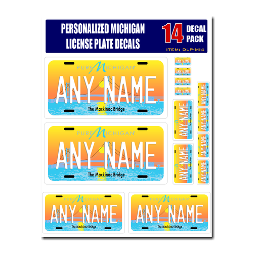 Personalized Michigan License Plate Decals - Stickers Version 4