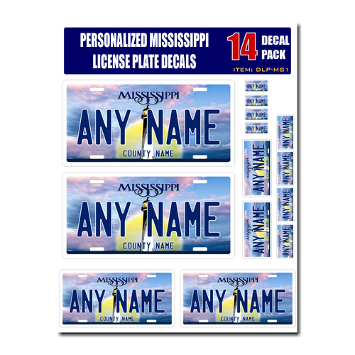 Personalized Mississippi License Plate Decals - Stickers Version 1