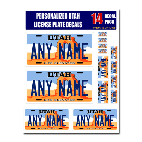 Personalized Utah License Plate Decals - Stickers Version 2