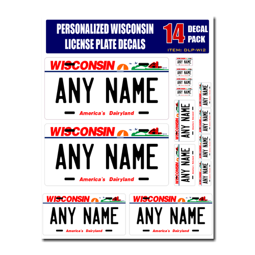 Personalized Wisconsin License Plate Decals - Stickers Version 2