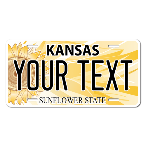 Personalized Kansas Sunflower License Plate for Bicycles, Kid's Bikes, Carts, Cars or Trucks Version