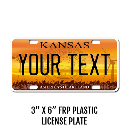 Personalized Kansas 3 X 6 Plastic License Plate 