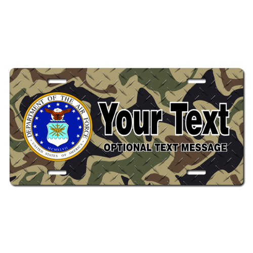 Personalized Air Force Seal w/ Camo Background License Plate for Bicycles, Kid's Bikes, Carts, Cars 