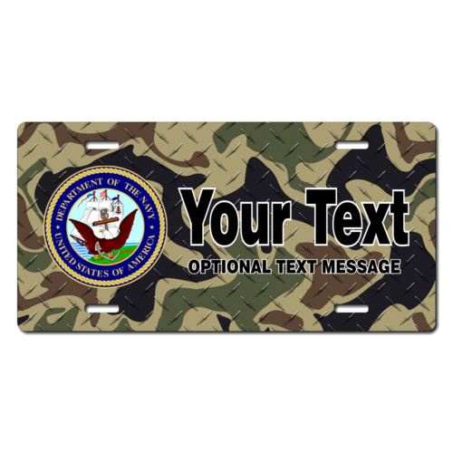 Personalized Navy Seal / Woodland Camo Background License Plate for Bicycles, Kid's Bikes, Carts, Ca