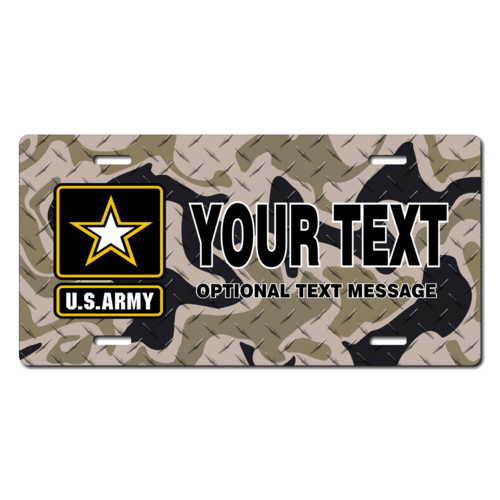 Personalized Army Star Emblem w/ Brown Camo Background License Plate for Bicycles, Kid's Bikes, Cart