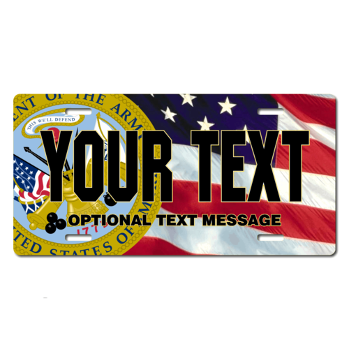 Personalized Army Seal / American Flag Background License Plate for Bicycles, Kid's Bikes, Carts, Ca
