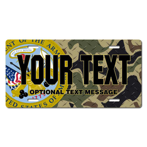 Personalized Army Seal / Woodland Camo Background License Plate for Bicycles, Kid's Bikes, Carts, Ca